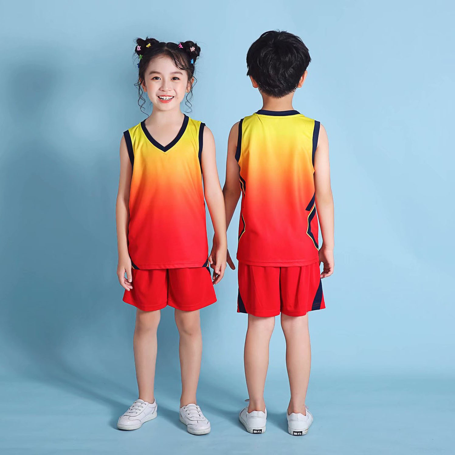 Children Basketball Uniforms kits Boys Gradient Basketball Jerseys Sets Kids Sports Kits Girls Team Training Suits Shot Uniform