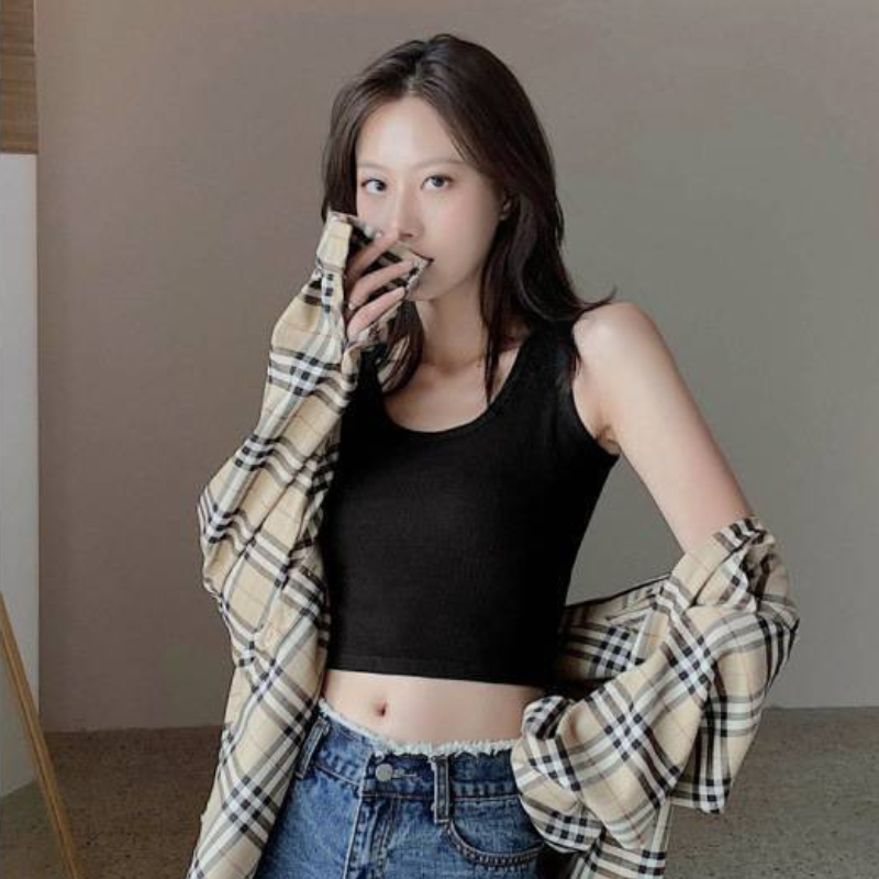 1pc  Summer Slim  Short Top Sexy Women Sleeveless U Croptops Tank Tops Solid  Crop Tops Vest