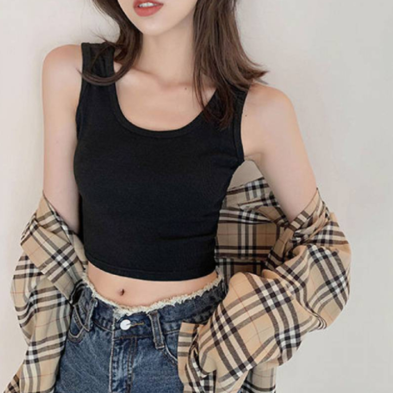 1pc  Summer Slim  Short Top Sexy Women Sleeveless U Croptops Tank Tops Solid  Crop Tops Vest