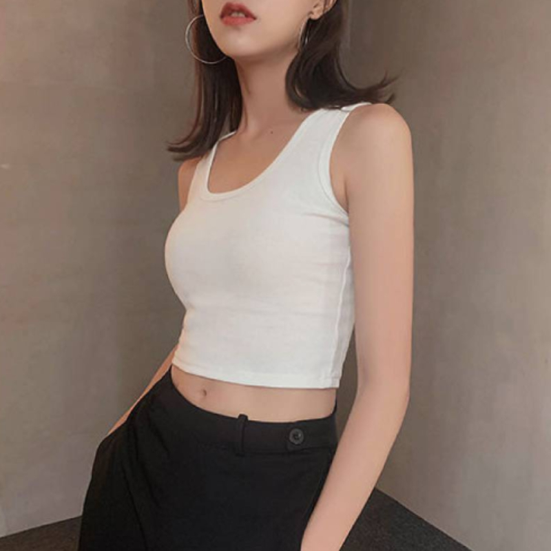 1pc  Summer Slim  Short Top Sexy Women Sleeveless U Croptops Tank Tops Solid  Crop Tops Vest