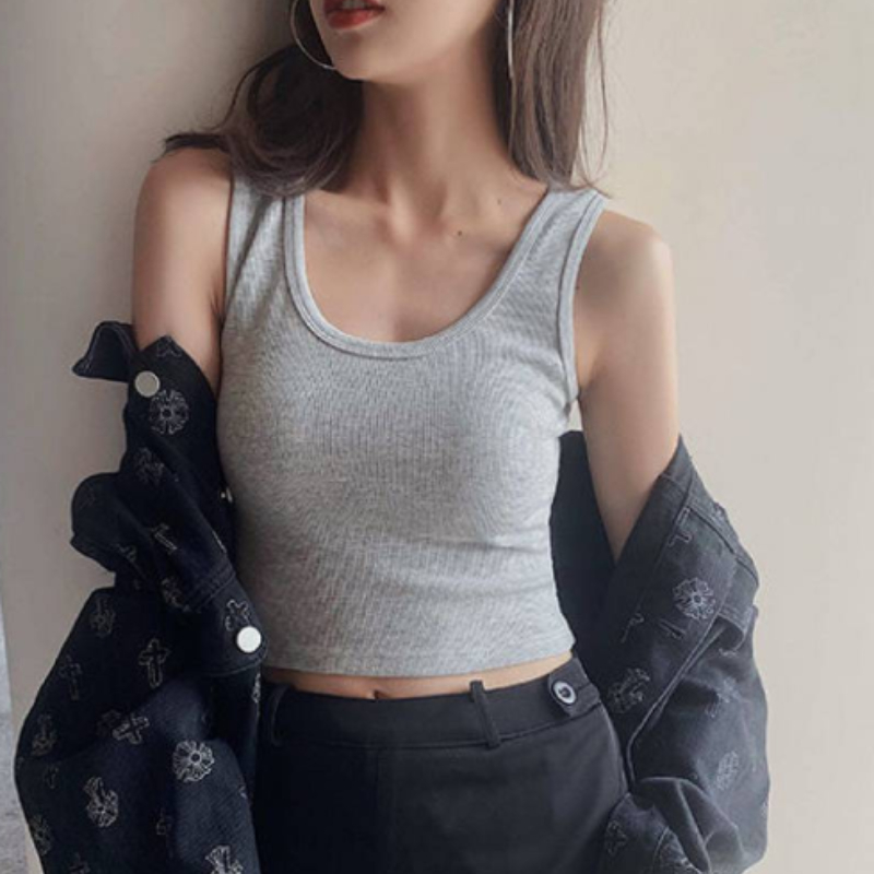 1pc  Summer Slim  Short Top Sexy Women Sleeveless U Croptops Tank Tops Solid  Crop Tops Vest