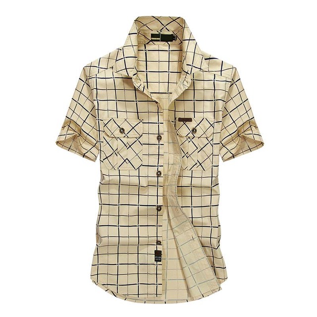 Summer Shirt Mens Short Sleeve Shirts High Quality Cotton Male Plaid Shirt 2 Pockets Plus Size M-5XL Man Clothes