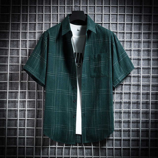 Men Plaid Shirt Short Sleeve 2022 Summer High Quality Blouses Classic Tops Fashion Korean Clothing Male Retro Checked Blouses