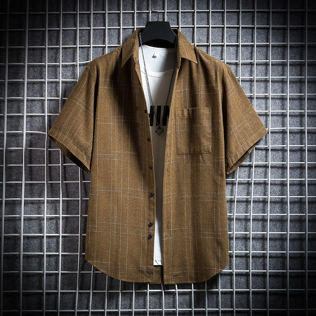 Men Plaid Shirt Short Sleeve 2022 Summer High Quality Blouses Classic Tops Fashion Korean Clothing Male Retro Checked Blouses