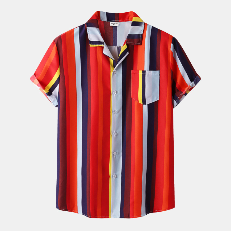Hawaii Men Shirt Blouse Multicolor Stripes Loose Short Sleeve Casual Buttons Cotton Beach Shirt Men Camisas Para Hombre Oversize