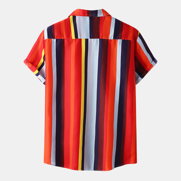 Hawaii Men Shirt Blouse Multicolor Stripes Loose Short Sleeve Casual Buttons Cotton Beach Shirt Men Camisas Para Hombre Oversize