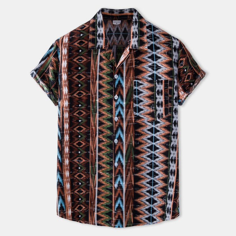 Hawaii Men Shirt Blouse Multicolor Stripes Loose Short Sleeve Casual Buttons Cotton Beach Shirt Men Oversize Camisa Masculina