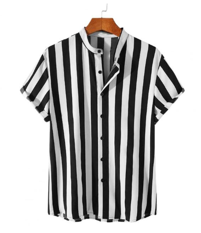 Summer Stripes Shirt Stylish Short Sleeve All-match Stand Collar Men Cardigan Outdoor Casual Shirts рубашка chemise homme