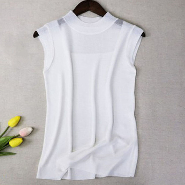 Summer Camisole Suspenders Hollow Out Ladies Ice Silk Knitted Vest Solid Color Sleeveless Womens Tops