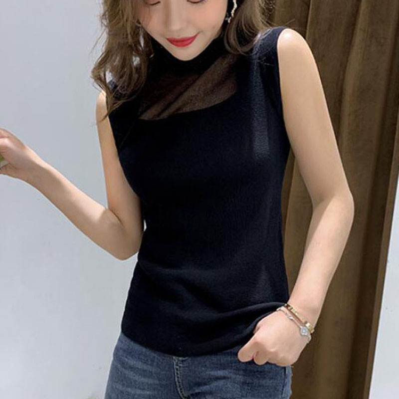 Summer Camisole Suspenders Hollow Out Ladies Ice Silk Knitted Vest Solid Color Sleeveless Womens Tops
