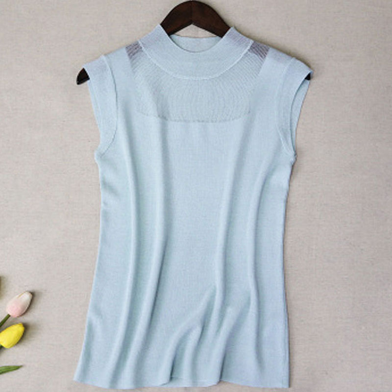 Summer Camisole Suspenders Hollow Out Ladies Ice Silk Knitted Vest Solid Color Sleeveless Womens Tops