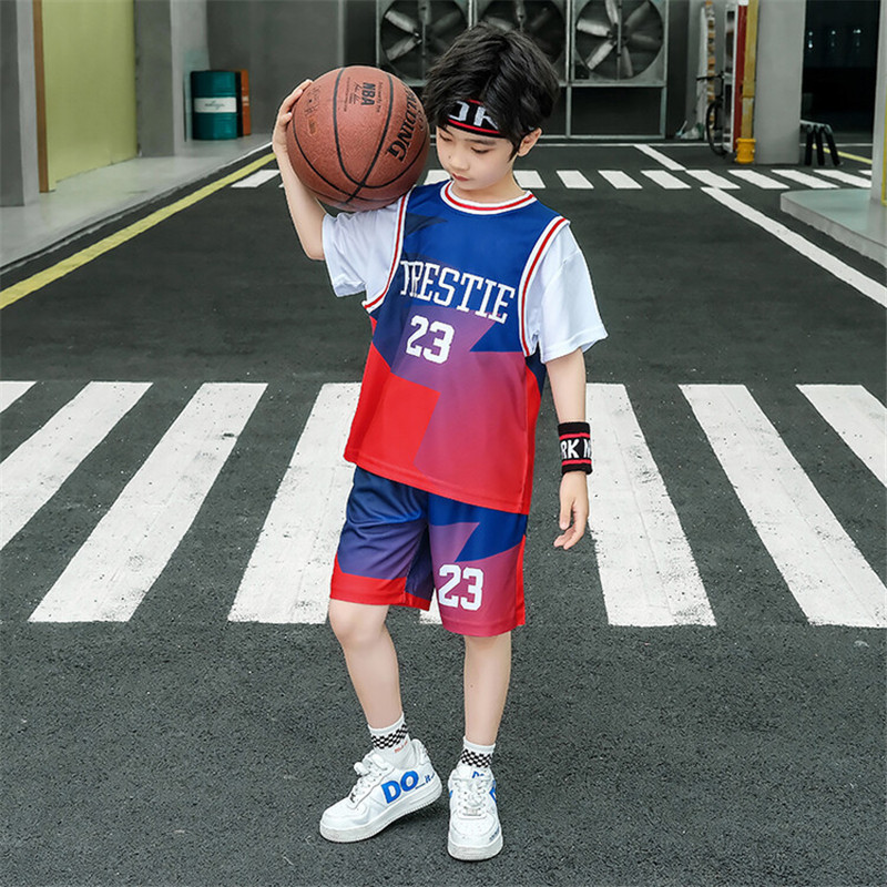 Boys Summer Clothing Sets Short Sleeve Sport Suits Casual O-Neck Letters Print Quick-Drying Basketball Jersey Teenager Clothes