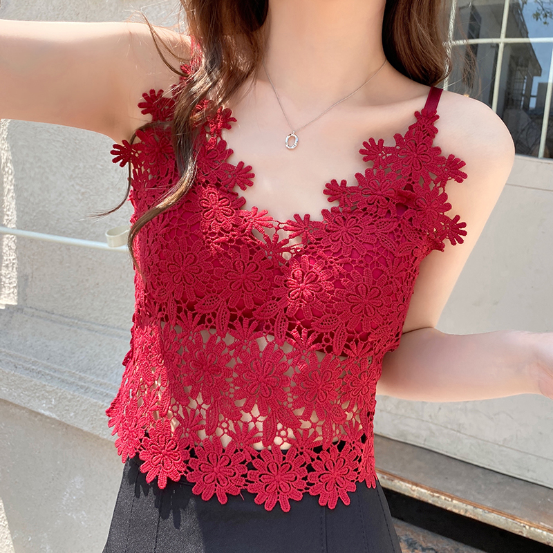 1PC Sexy Lace Camisole Crop Tops Women Tube Top Flower Embroidery Brassiere Wire Free Female Fashion Lingerie Bras Vest