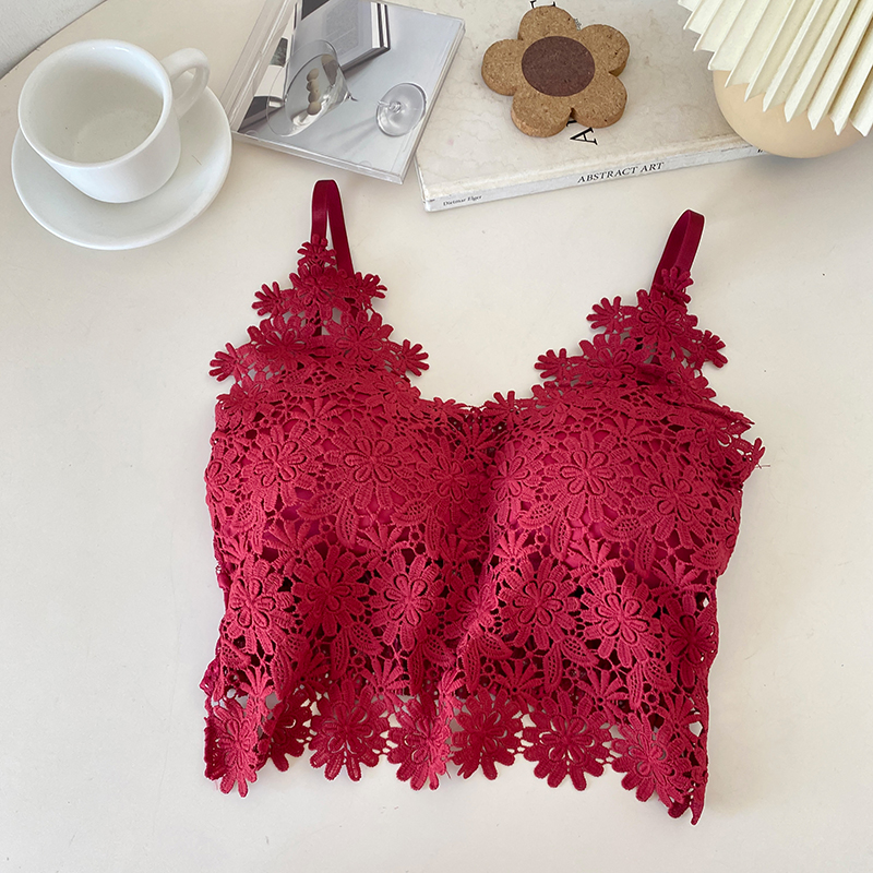 1PC Sexy Lace Camisole Crop Tops Women Tube Top Flower Embroidery Brassiere Wire Free Female Fashion Lingerie Bras Vest