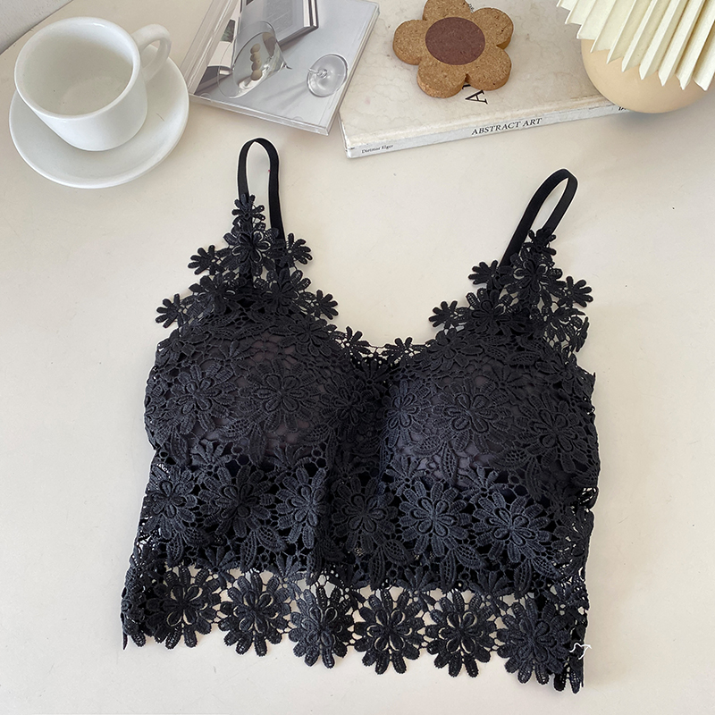 1PC Sexy Lace Camisole Crop Tops Women Tube Top Flower Embroidery Brassiere Wire Free Female Fashion Lingerie Bras Vest