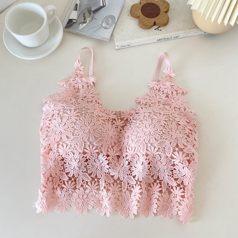 1PC Sexy Lace Camisole Crop Tops Women Tube Top Flower Embroidery Brassiere Wire Free Female Fashion Lingerie Bras Vest