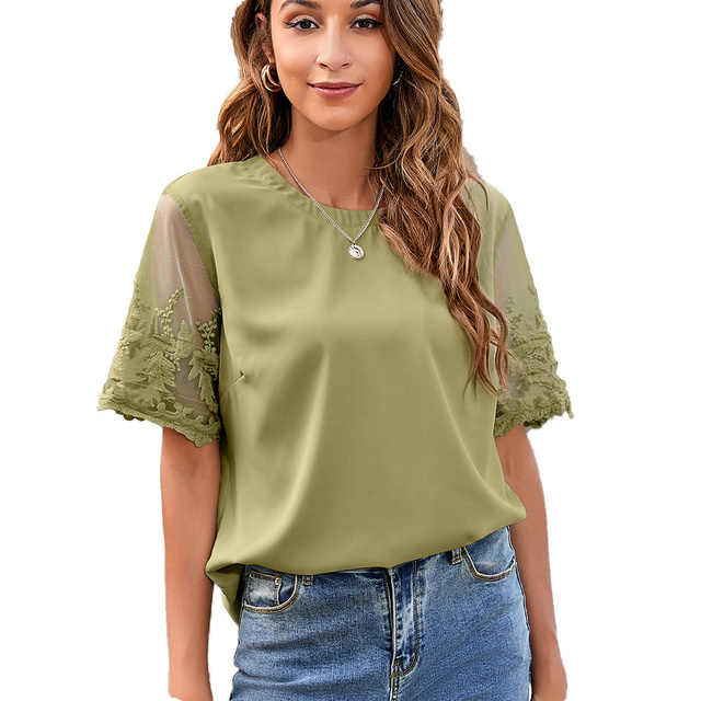 Chic Embroidered Women Blouses Elegant Floral Shirt 2022 Summer Short Sleeve Ladies Large Size