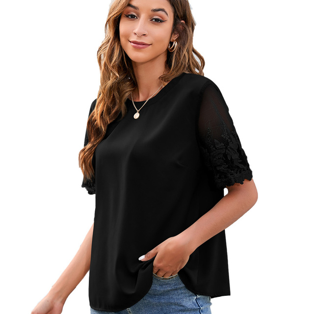 Chic Embroidered Women Blouses Elegant Floral Shirt 2022 Summer Short Sleeve Ladies Large Size