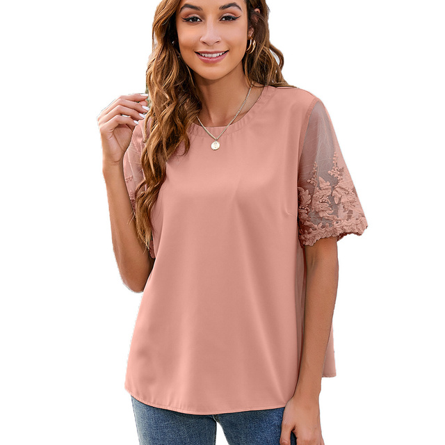 Chic Embroidered Women Blouses Elegant Floral Shirt 2022 Summer Short Sleeve Ladies Large Size