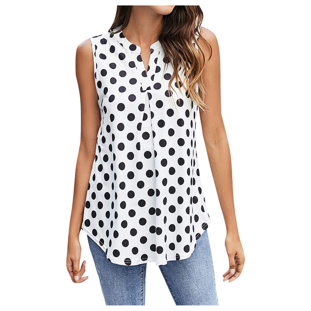 Women Polka Dot Vest Top Female Print Short Sleeve Loose T-Shirt Blouse Tops Casual Women's Summer Blouse Loose Women Tops