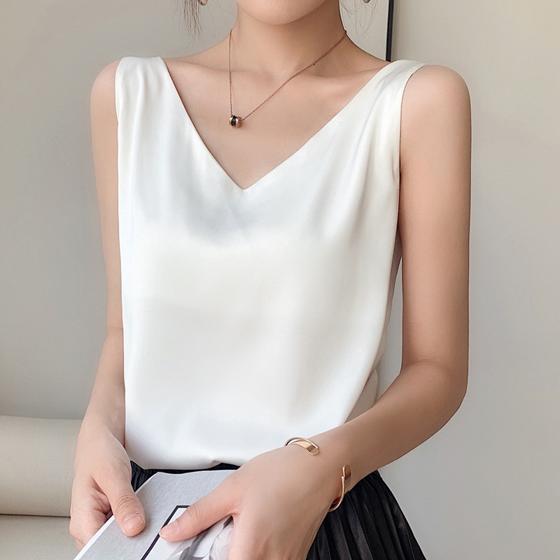 1pc New Tank Top Solid Halter Crop Tops Women Summer Camis Backless Camisole Satin Silk Tee Female Sleeveless Cropped Vest