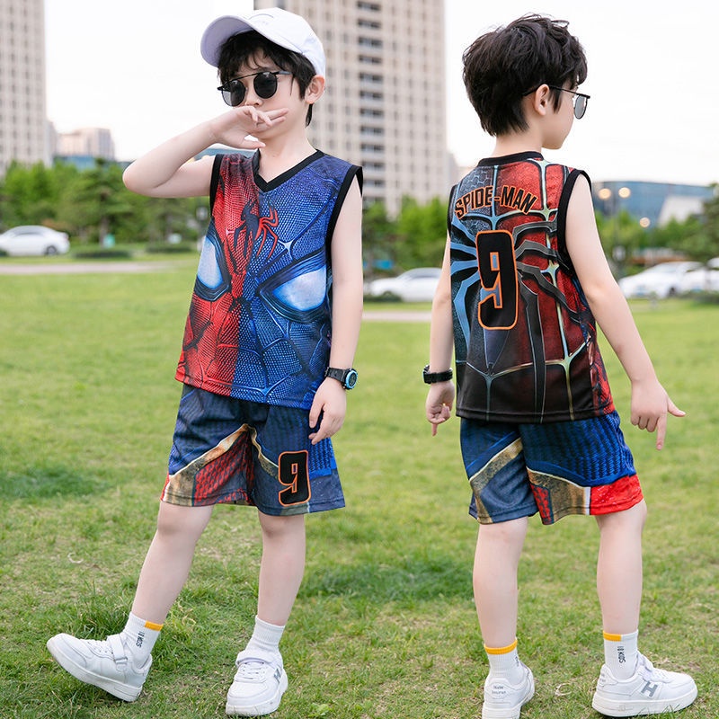 Boy Suits Summer Kid Clothing Sets Baby Printed Sleeveless Tshirt + Shorts Basketball Uniform Sports Quick-drying Clothes