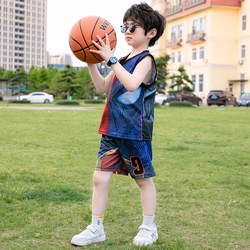 Boy Suits Summer Kid Clothing Sets Baby Printed Sleeveless Tshirt + Shorts Basketball Uniform Sports Quick-drying Clothes