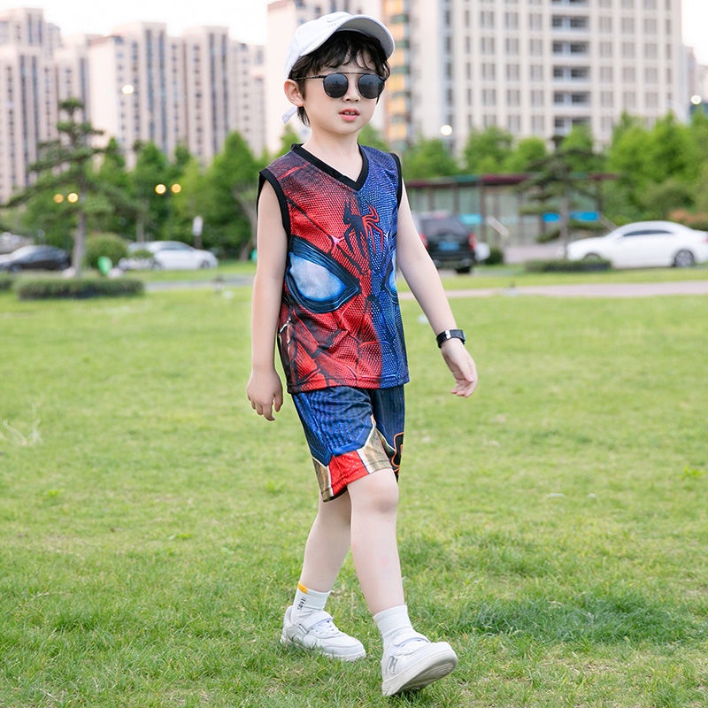 Boy Suits Summer Kid Clothing Sets Baby Printed Sleeveless Tshirt + Shorts Basketball Uniform Sports Quick-drying Clothes