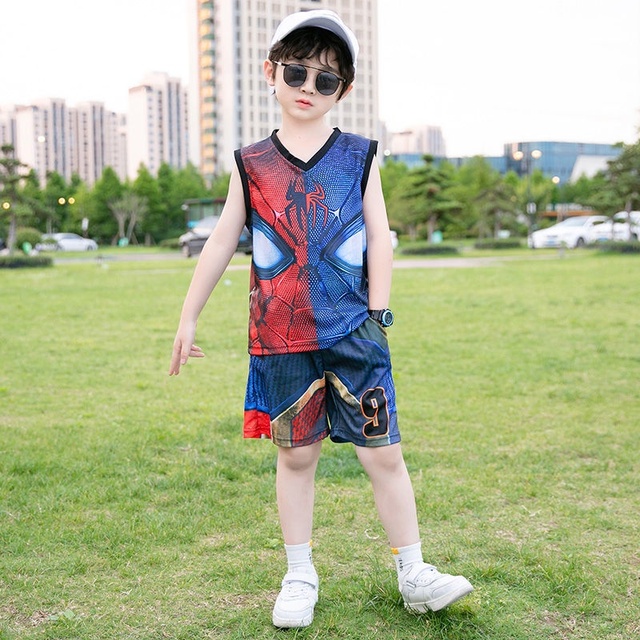 Boy Suits Summer Kid Clothing Sets Baby Printed Sleeveless Tshirt + Shorts Basketball Uniform Sports Quick-drying Clothes