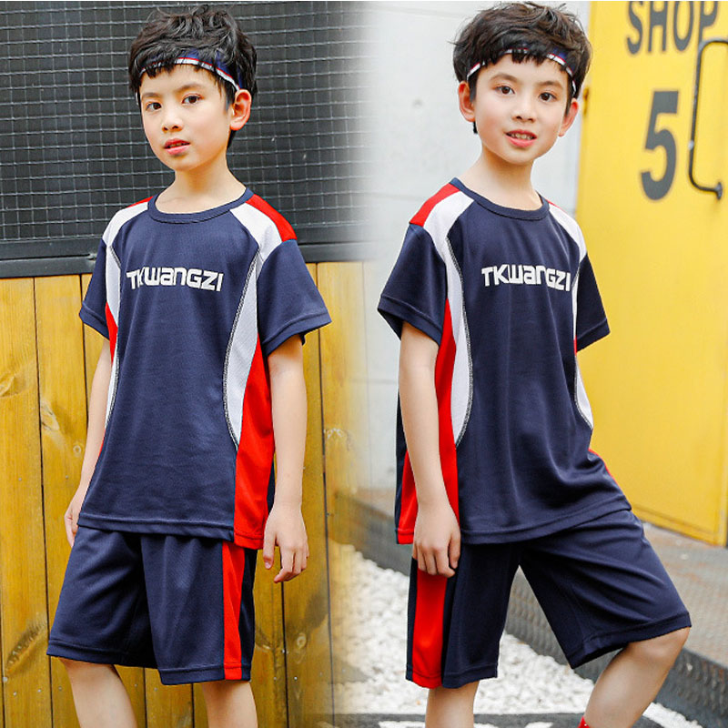 2PC/Sets Summer Children's Clothing Baby Mesh Short Sleeve Patchwork T-Shirt Boys Sportswear Basketball Suits Kids Teens Clothes