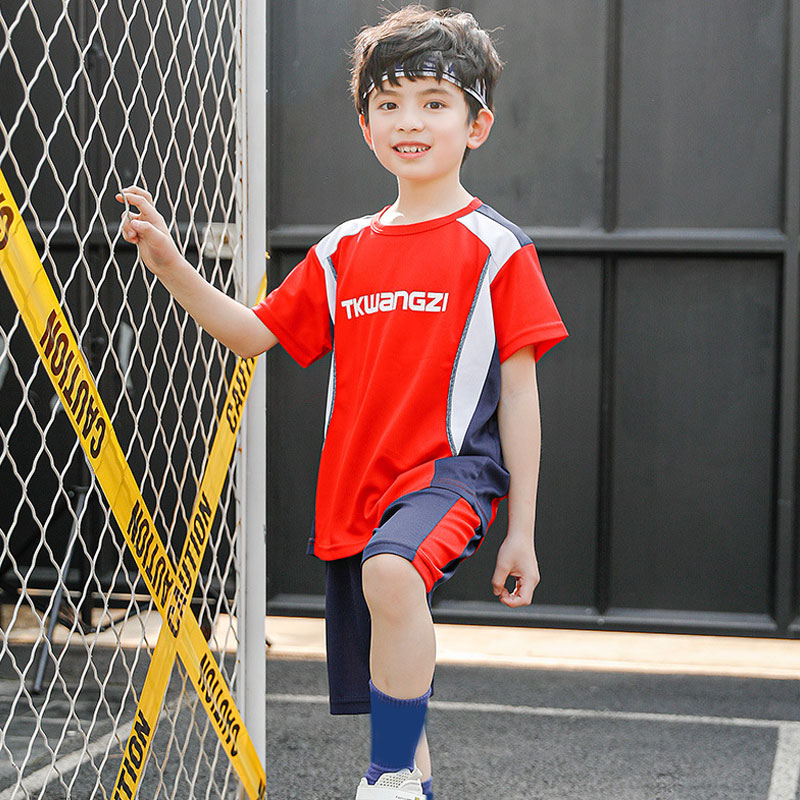 2PC/Sets Summer Children's Clothing Baby Mesh Short Sleeve Patchwork T-Shirt Boys Sportswear Basketball Suits Kids Teens Clothes