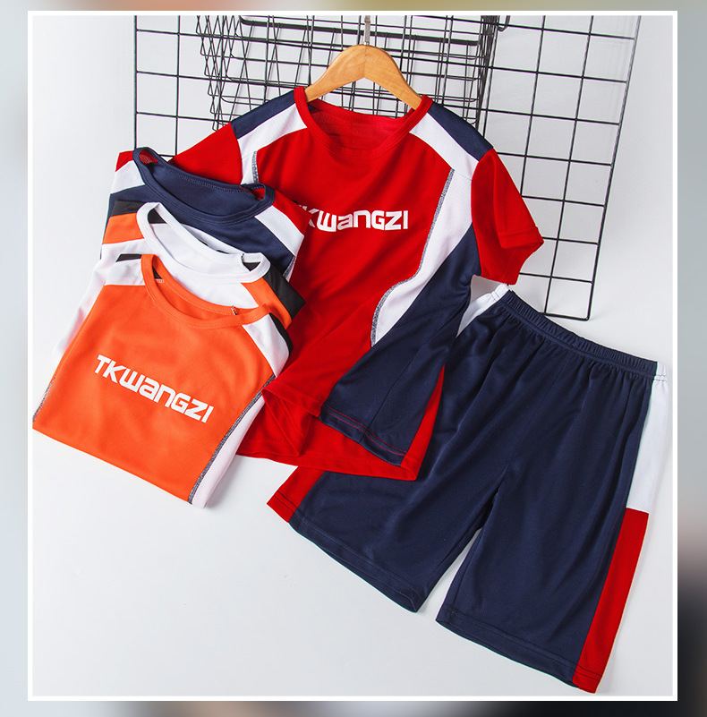 2PC/Sets Summer Children's Clothing Baby Mesh Short Sleeve Patchwork T-Shirt Boys Sportswear Basketball Suits Kids Teens Clothes