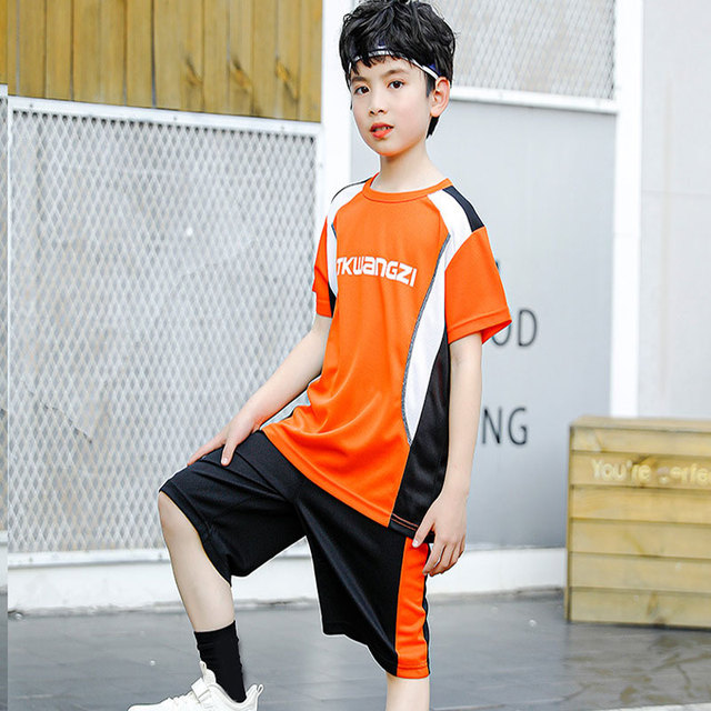 2PC/Sets Summer Children's Clothing Baby Mesh Short Sleeve Patchwork T-Shirt Boys Sportswear Basketball Suits Kids Teens Clothes