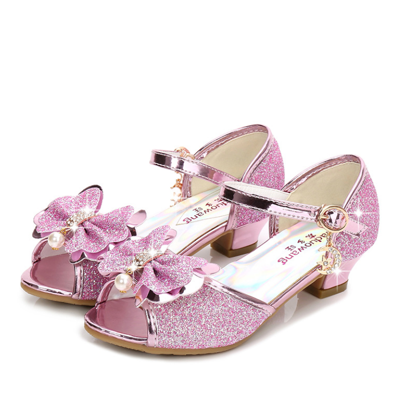 5 Colors Children Princess Sandals Kids Girls Wedding Shoes High Heels Dress Shoes Bowtie Gold Pink Blue Silver Shoes For Girls Sandals