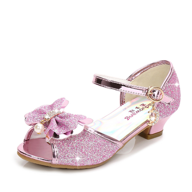 5 Colors Children Princess Sandals Kids Girls Wedding Shoes High Heels Dress Shoes Bowtie Gold Pink Blue Silver Shoes For Girls Sandals