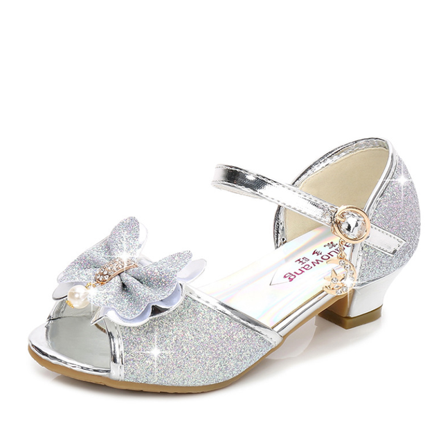 5 Colors Children Princess Sandals Kids Girls Wedding Shoes High Heels Dress Shoes Bowtie Gold Pink Blue Silver Shoes For Girls Sandals