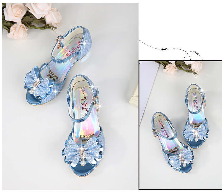 5 Colors Children Princess Sandals Kids Girls Wedding Shoes High Heels Dress Shoes Bowtie Gold Pink Blue Silver Shoes For Girls Sandals
