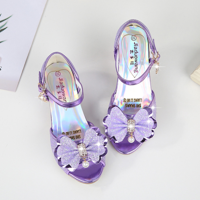 5 Colors Children Princess Sandals Kids Girls Wedding Shoes High Heels Dress Shoes Bowtie Gold Pink Blue Silver Shoes For Girls Sandals