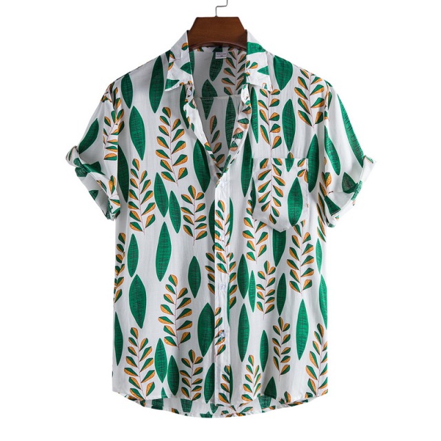 Linen Short Sleeve Shirt Men Summer Floral Loose Baggy Casual Hawaii Holiday Beach Shirt Tee Tops Buttons Blouse National Style