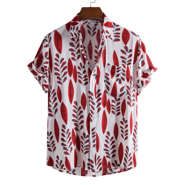 Linen Short Sleeve Shirt Men Summer Floral Loose Baggy Casual Hawaii Holiday Beach Shirt Tee Tops Buttons Blouse National Style