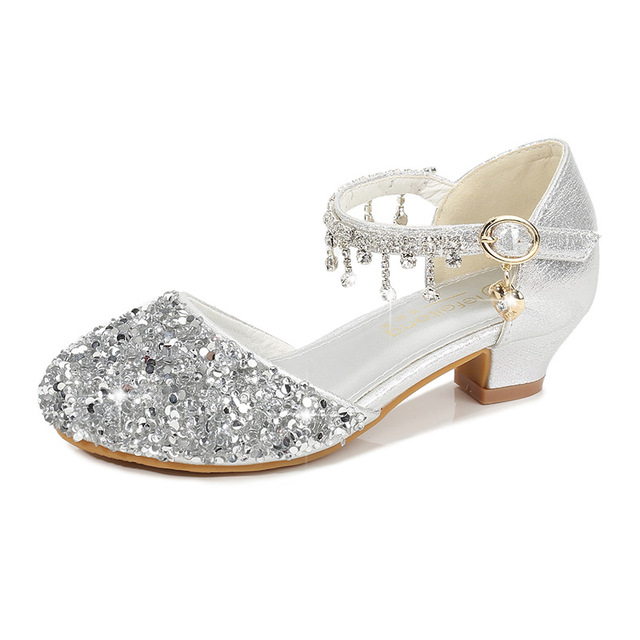 Girls Glitter Sandals Children's High Heels Shoes Kids Performance Crystal Sandals Baby Catwalk Princess Children's Shoes Sandals