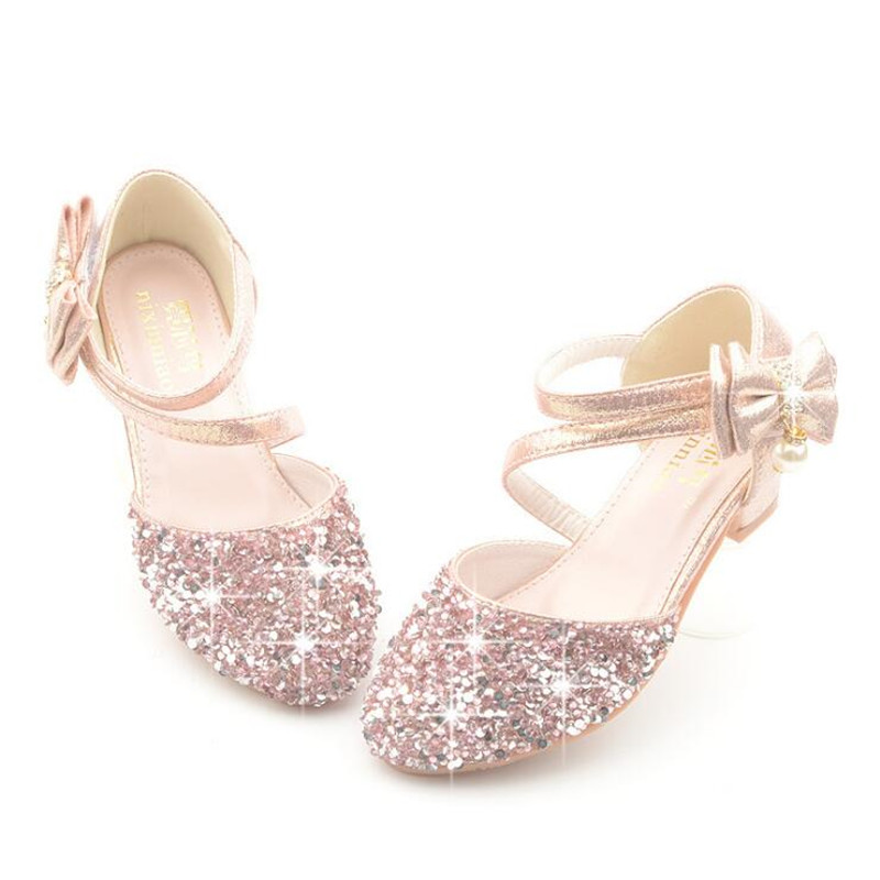 2023 Children Sandals Girl High Heels Princess Shoes For Girls Glitter Bowtie High heel Sandals Dress Party Shoe Size 26-38