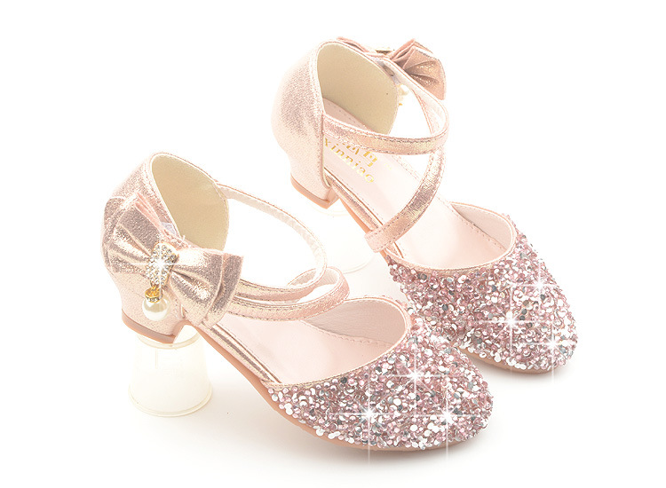 2023 Children Sandals Girl High Heels Princess Shoes For Girls Glitter Bowtie High heel Sandals Dress Party Shoe Size 26-38