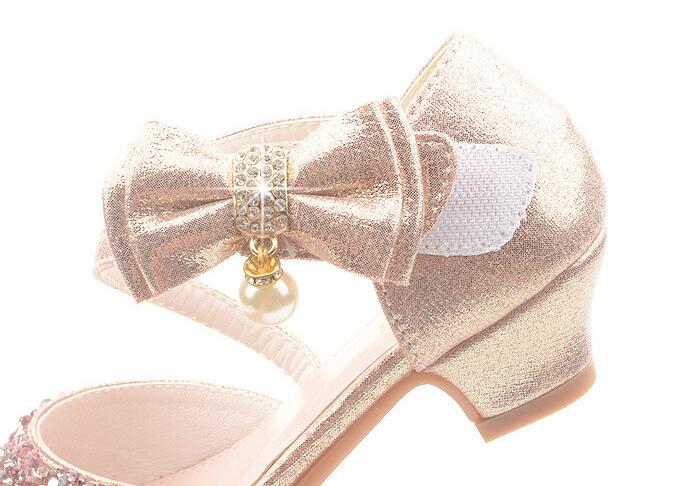 2023 Children Sandals Girl High Heels Princess Shoes For Girls Glitter Bowtie High heel Sandals Dress Party Shoe Size 26-38