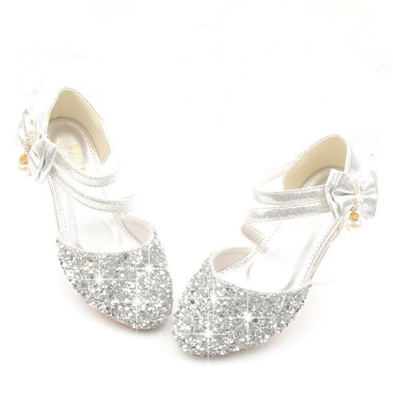 2023 Children Sandals Girl High Heels Princess Shoes For Girls Glitter Bowtie High heel Sandals Dress Party Shoe Size 26-38