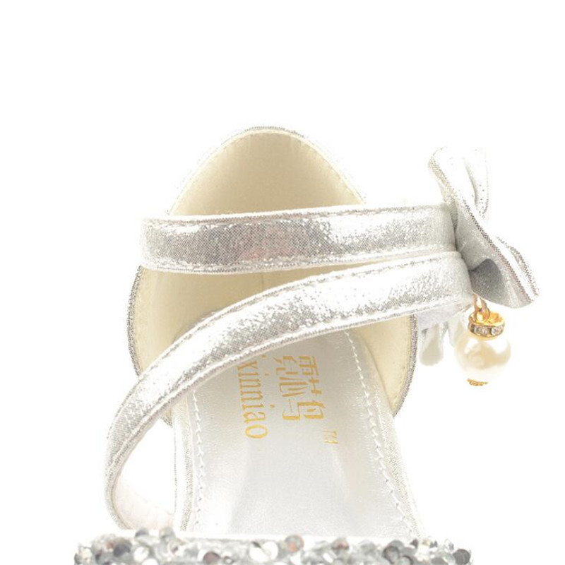 2023 Children Sandals Girl High Heels Princess Shoes For Girls Glitter Bowtie High heel Sandals Dress Party Shoe Size 26-38