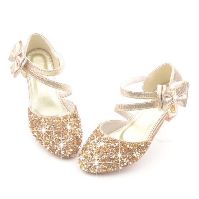 2023 Children Sandals Girl High Heels Princess Shoes For Girls Glitter Bowtie High heel Sandals Dress Party Shoe Size 26-38