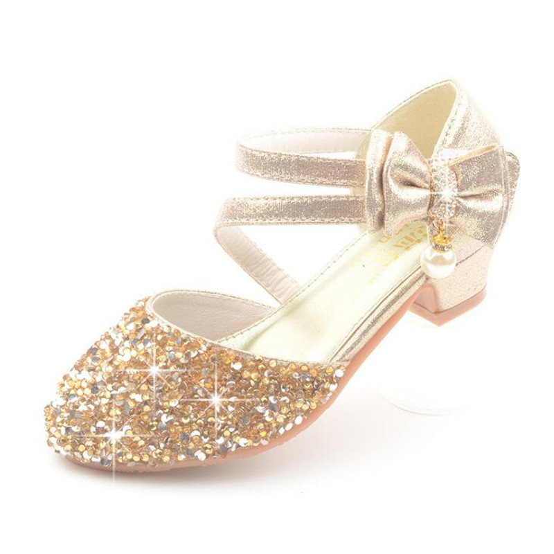 2023 Children Sandals Girl High Heels Princess Shoes For Girls Glitter Bowtie High heel Sandals Dress Party Shoe Size 26-38