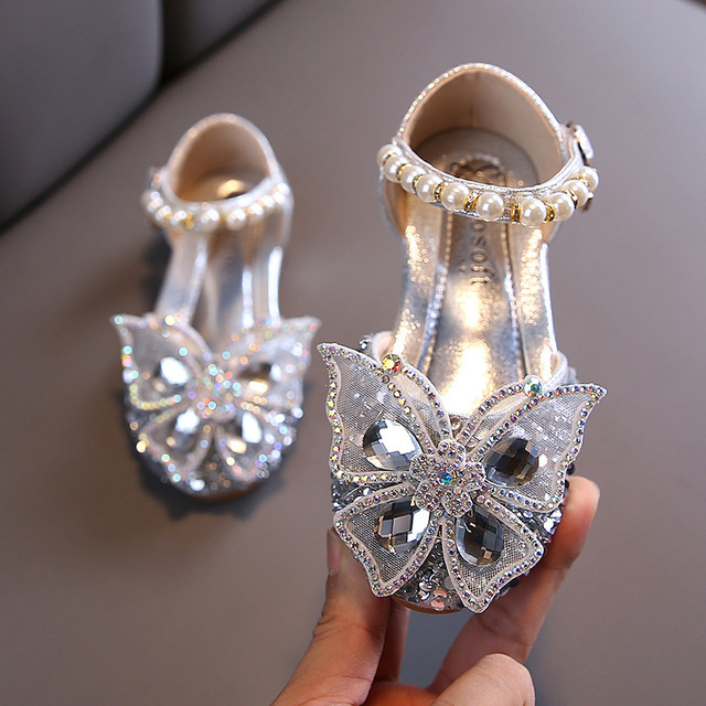2023 New Children's Party Wedding Children Shoes Sequin Lace Bow Kids Shoes Cute Pearl Princess Dance Single Casual Girls Shoe Toddler Girls' Shoes  Sandals