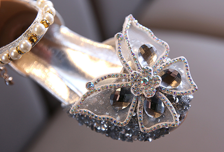 2023 New Children's Party Wedding Children Shoes Sequin Lace Bow Kids Shoes Cute Pearl Princess Dance Single Casual Girls Shoe Toddler Girls' Shoes  Sandals